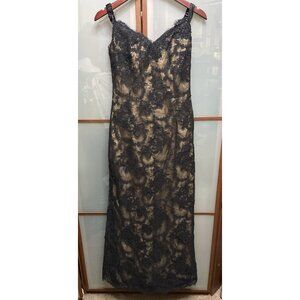 Victor Costa Vintage 80s Elegant Black Soutache Lace Illusion Gown Dress Size 6